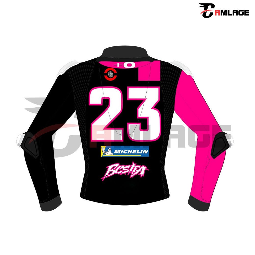 Enea Bastianini Pink And Black Leather Motorcycle Jacket GP 2024 WT